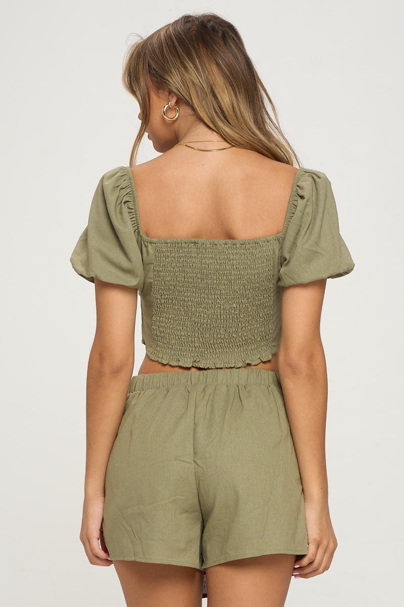 Thumbnail: V-bar Puff Sleeve Top & Skorts Set