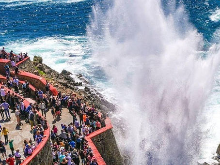 La Bufadora blowhole at high tide splashing viewer