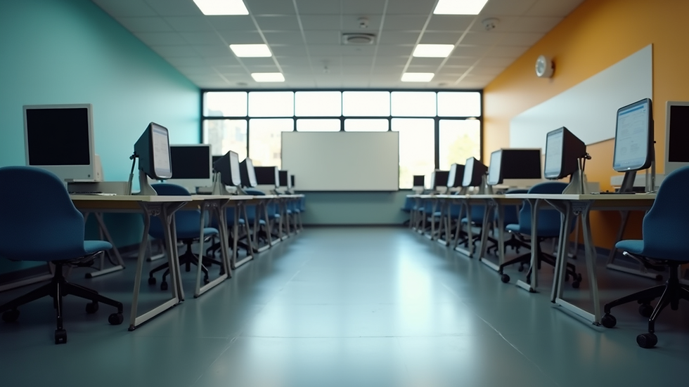 Eye-level view of a community centre with computers for digital training
