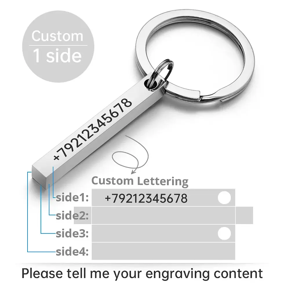Miniatura: Personalize Keychains 3D Bar Stainless Steel Keyrings 4 Sides Engrave Text Name