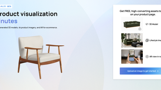 ALL3D overview image with chair and the three options for a 3D mockup: 3D model, lifestyle images, and all view in room,