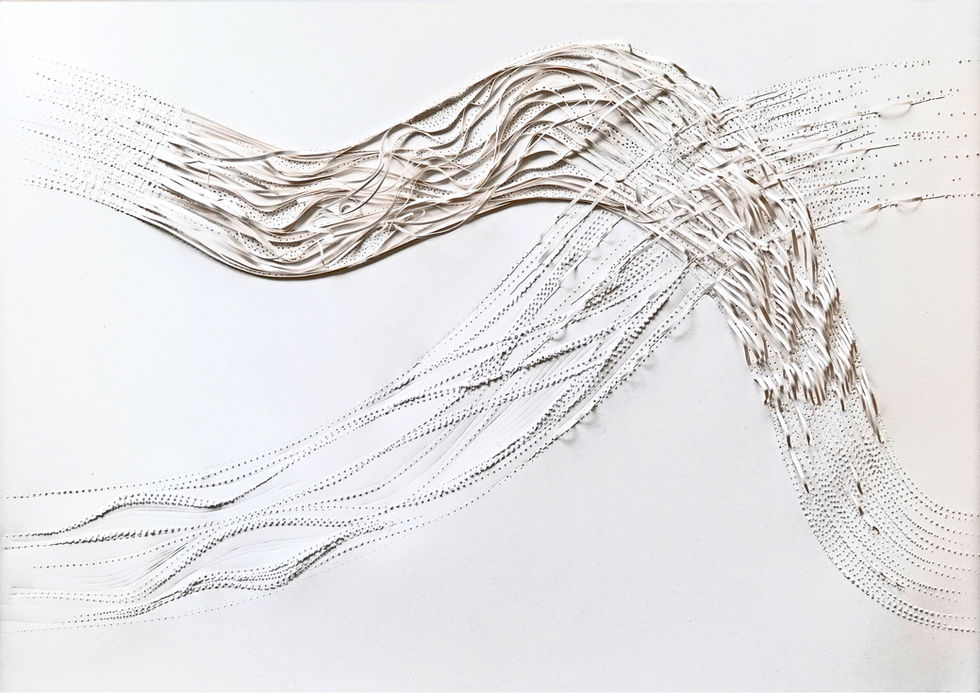 Seaweed-based paper sculpture exploring organic wave forms created by paper artist Anna Normand