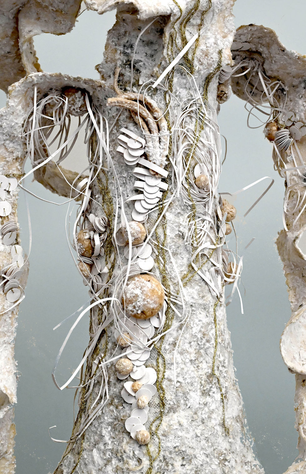 Collaborative paper sculpture by Anna Normand and embroidery artist Alexandra Latour using seaweed-based paper