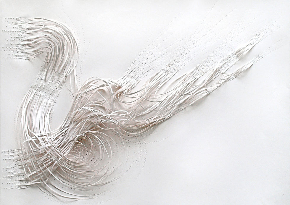Seaweed-based paper sculpture exploring organic wave forms created by paper artist Anna Normand