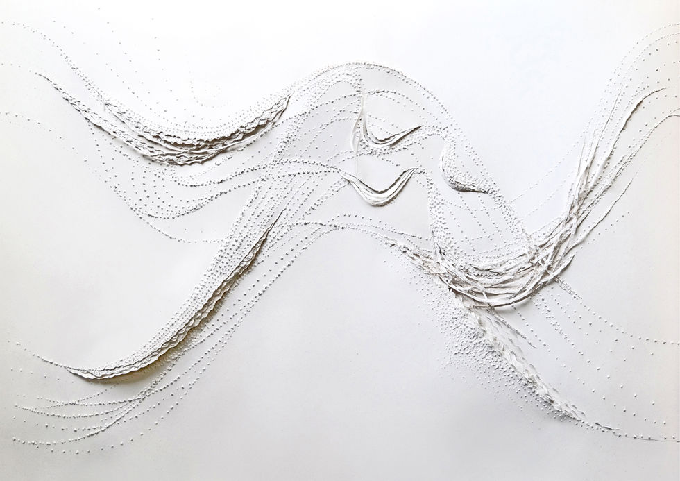 Seaweed-based paper sculpture exploring organic wave forms created by paper artist Anna Normand