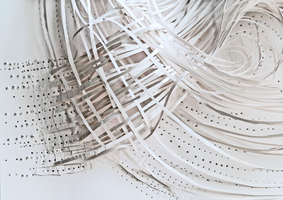 Seaweed-based paper sculpture exploring organic wave forms created by paper artist Anna Normand