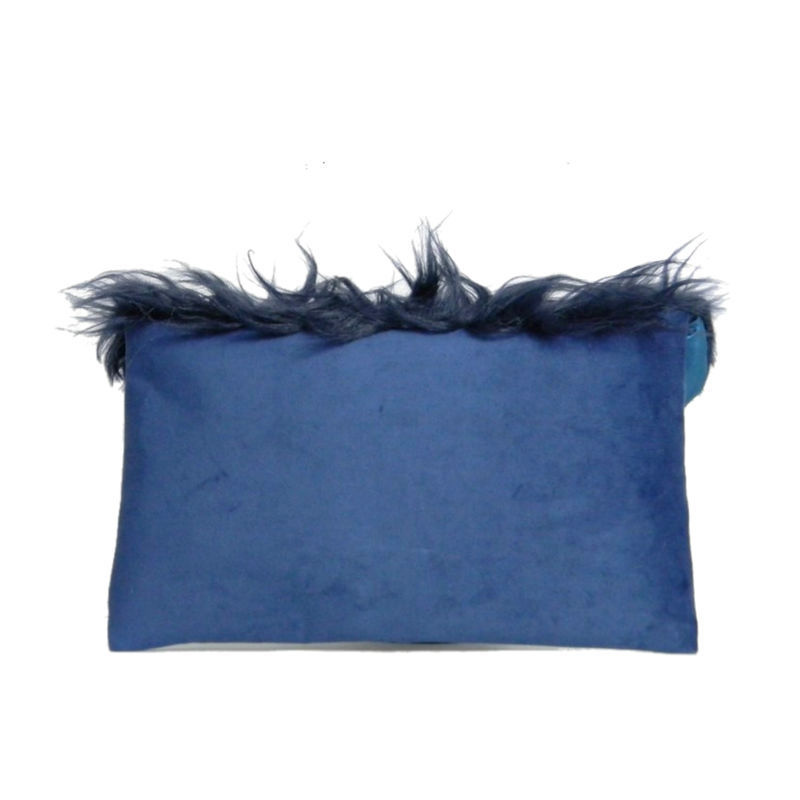 Thumbnail: Navy Blue Fur Clutch Bag Back View