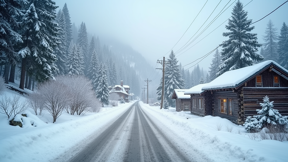 High angle view of a snow-covered rural road in a mountain village