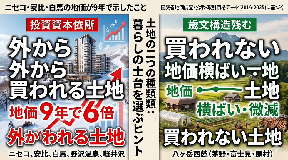 外から買われる土地と、買われない土地——ニセコ・安比・白馬の地価が9年で示したこと