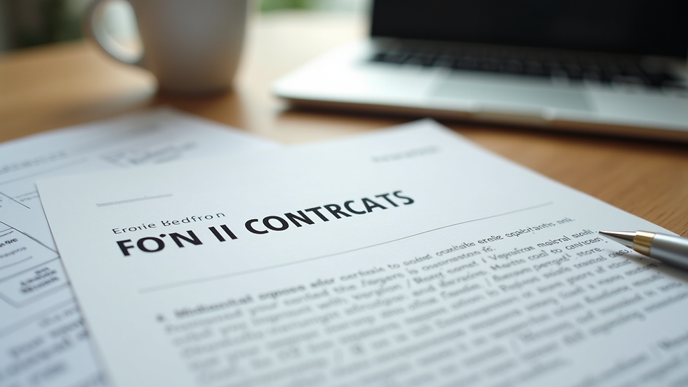 Close-up view of real estate documents and contract papers on a wooden table