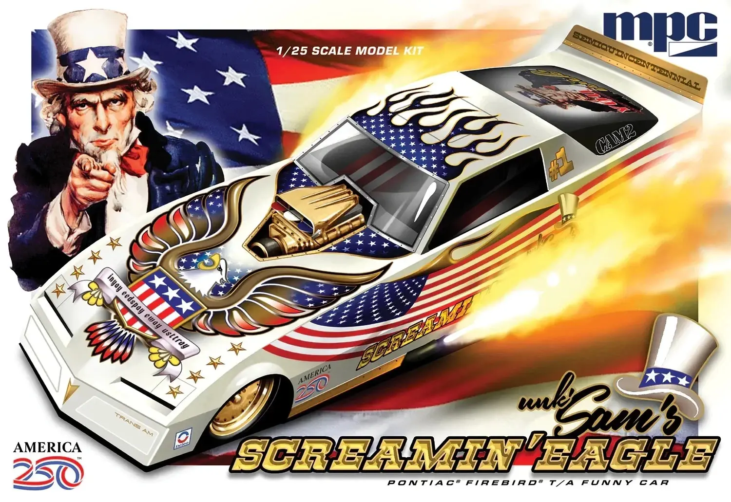 Model Kit Firebird Funny Car 250th USA Anniv. Screamin' Eagle 1:25 Scale MPC1044