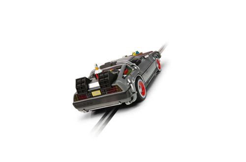 thumbnail interactive-video image 1 of Scalextric Back To The Future III DeLorean – 1/32 Scale Slot Car With Lights (C4307) 1 of 3