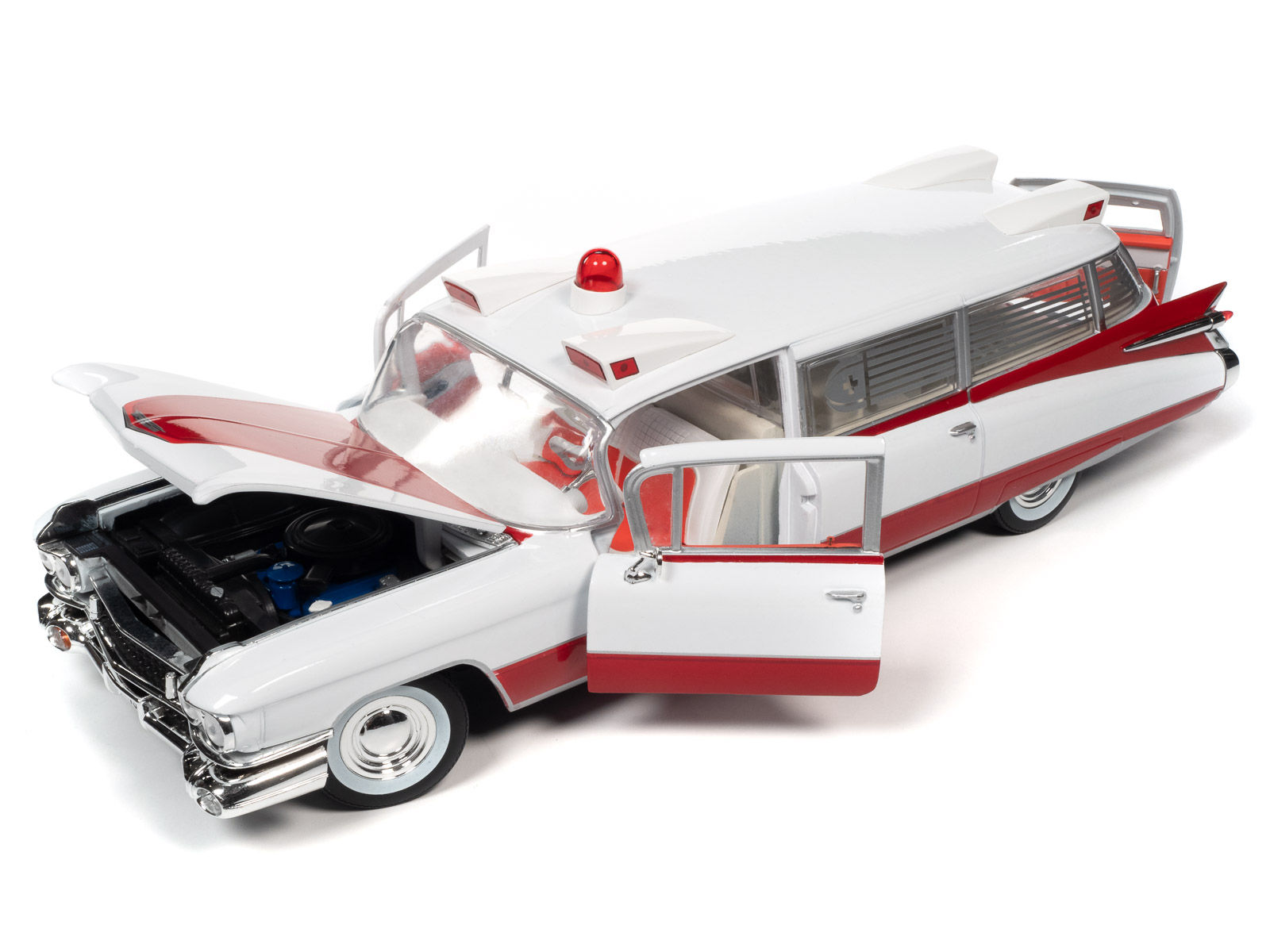 AutoWorld 1959 Cadillac Eldorado Ambulance Red & White 1:18