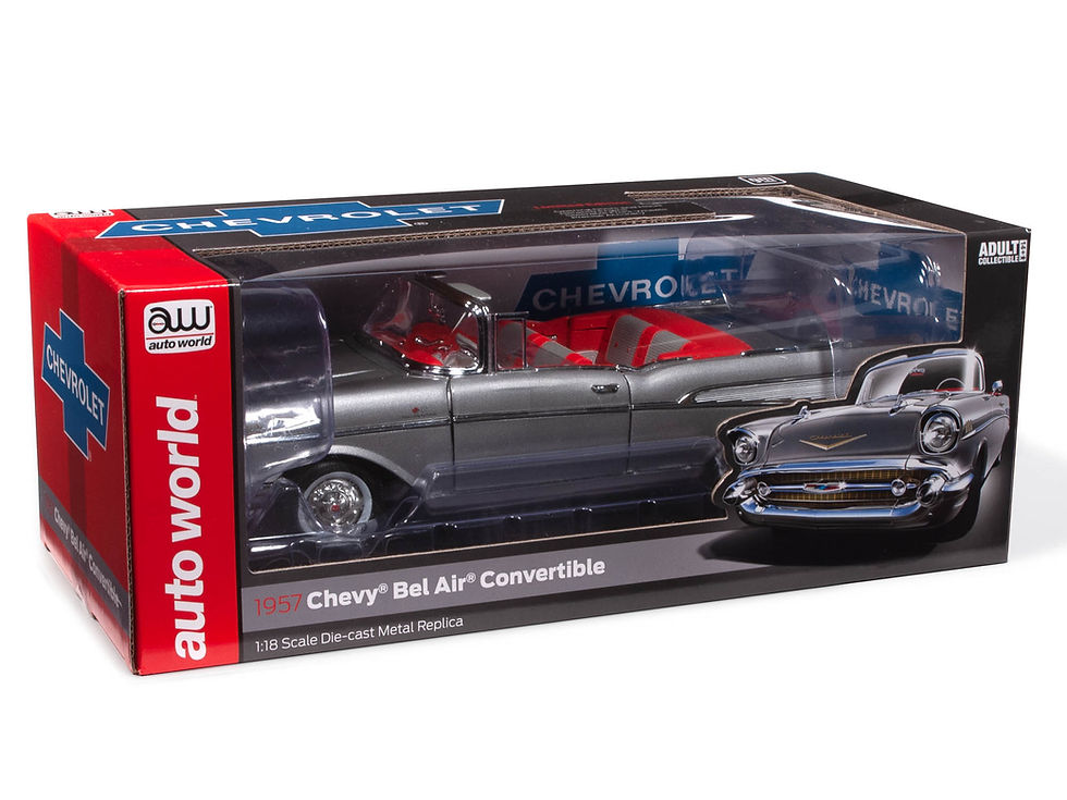 Thumbnail: Auto World 1957 Chevrolet Bel Air Convertible Silver 1:18 Diecast Model