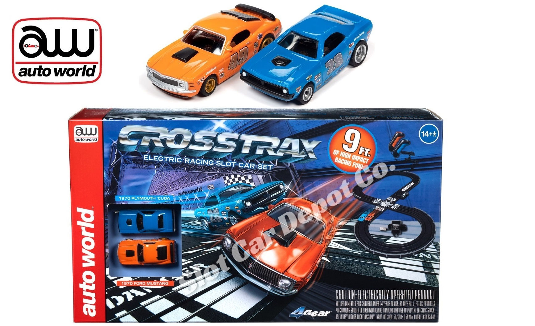 CrossTrax Road Course 9' Slot Race Set '70 Mustang & '70 Cuda SRS351