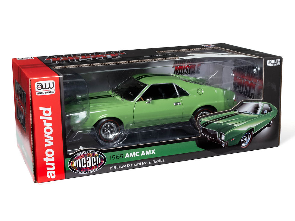 Thumbnail: Auto World NEW '69 AMC AMX Hardtop (LIME GREEN) 1:18 Scale Diecast Car AMM1313