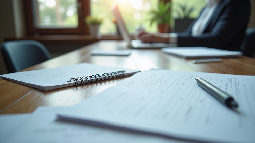 Close-up view of training materials and notes on a desk