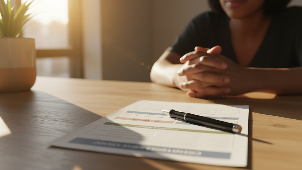 Close-up view of a checklist and pen on a desk during a care practice audit