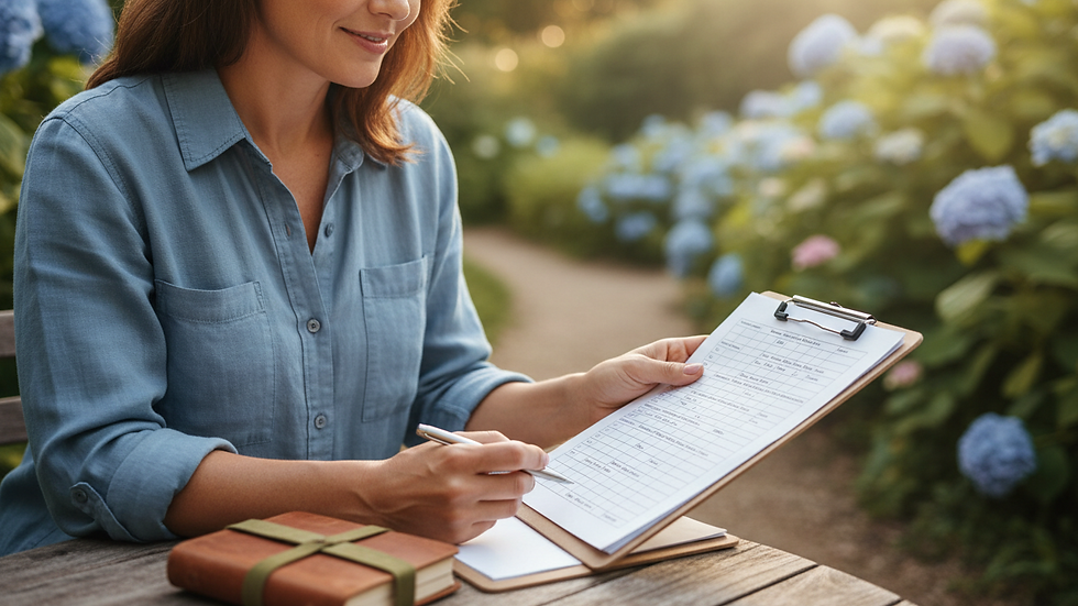 Close-up view of a care manager reviewing compliance checklists