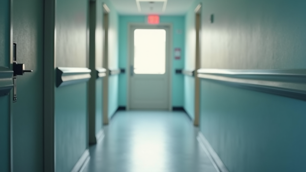 High angle view of a care home corridor showing a calm and organised environment