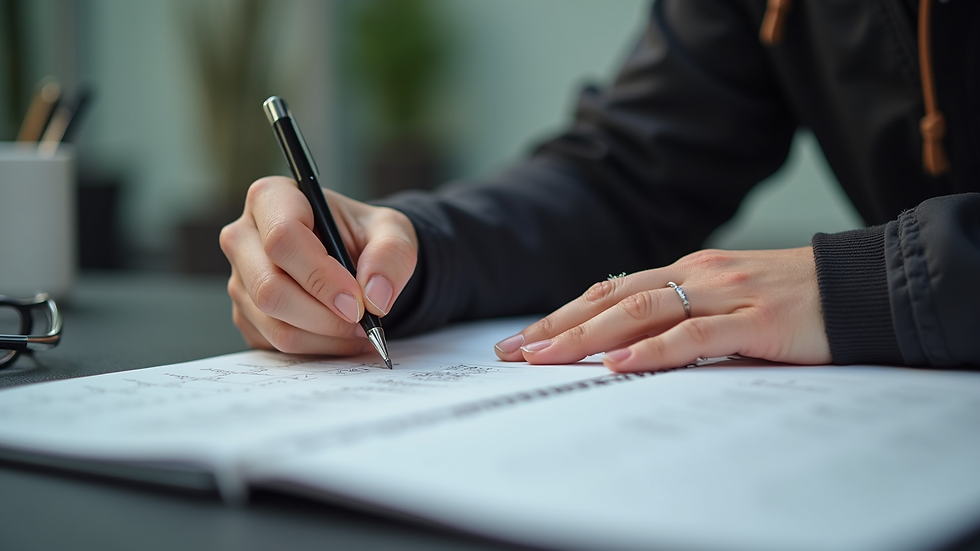 Close-up view of a fitness coach writing a workout plan