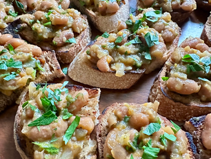 Modern beans on toast made with heirloom Mayocoba beans