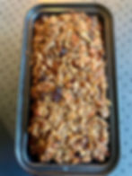 Home style vegetarian haggis made with oats, nuts and mushrooms and baked in a loaf pan