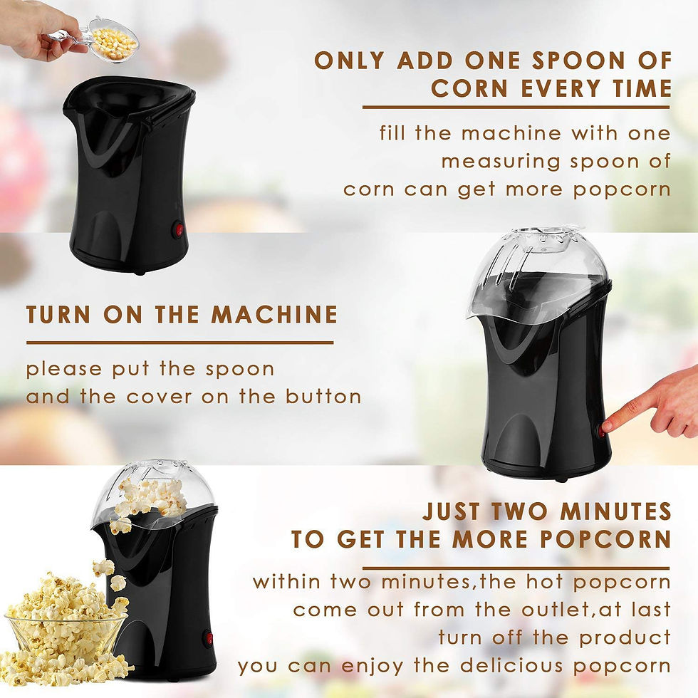 Miniature : Machine à Pop Corn 1200W, Air chaud sans huile avec Tasse à mesurer et Housse dé