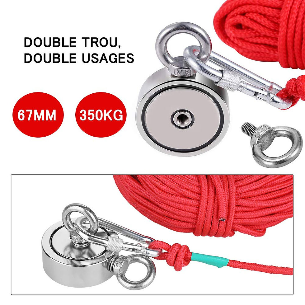 Miniature : Double Faces Aimant Pêche Néodyme Puissant Doubles Crochets Diamètre 67mm Epaiss