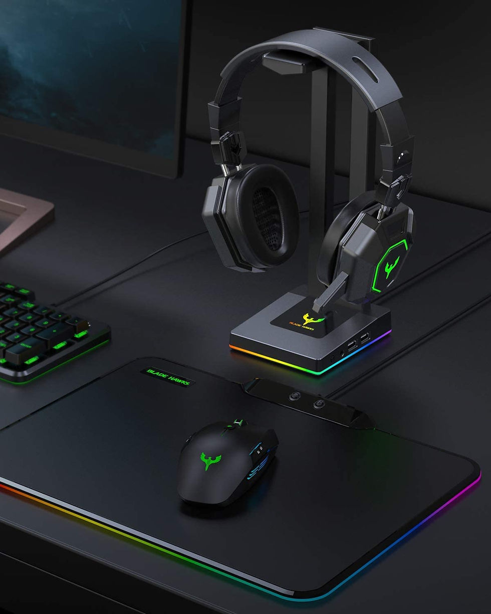 Miniature : Support Casque de Jeu, Lumières RGB intégrées, Prise AUX 3,5 mm et 2 Ports USB,
