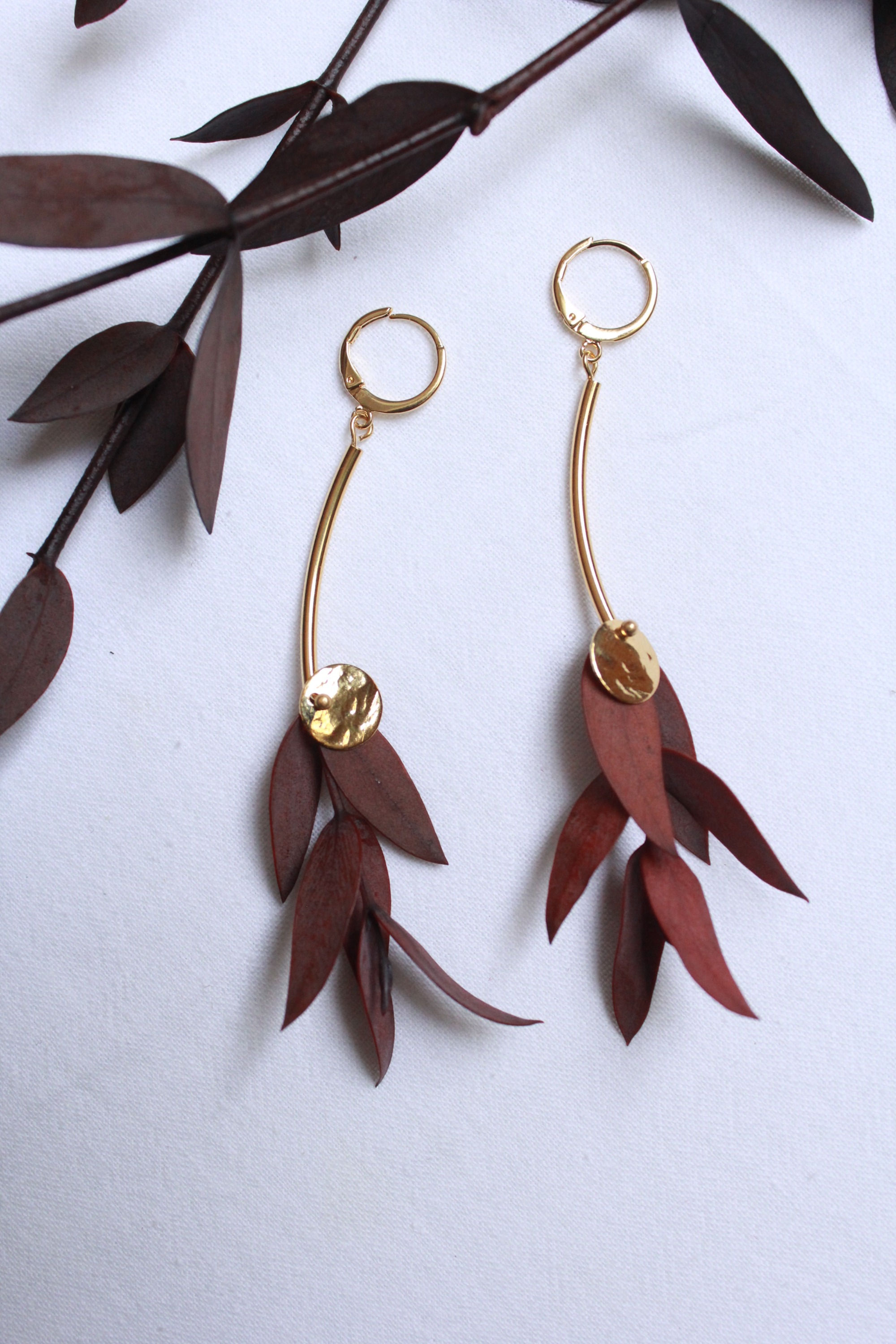 Boucles d'oreilles Eucalyptus brun - Eternelle