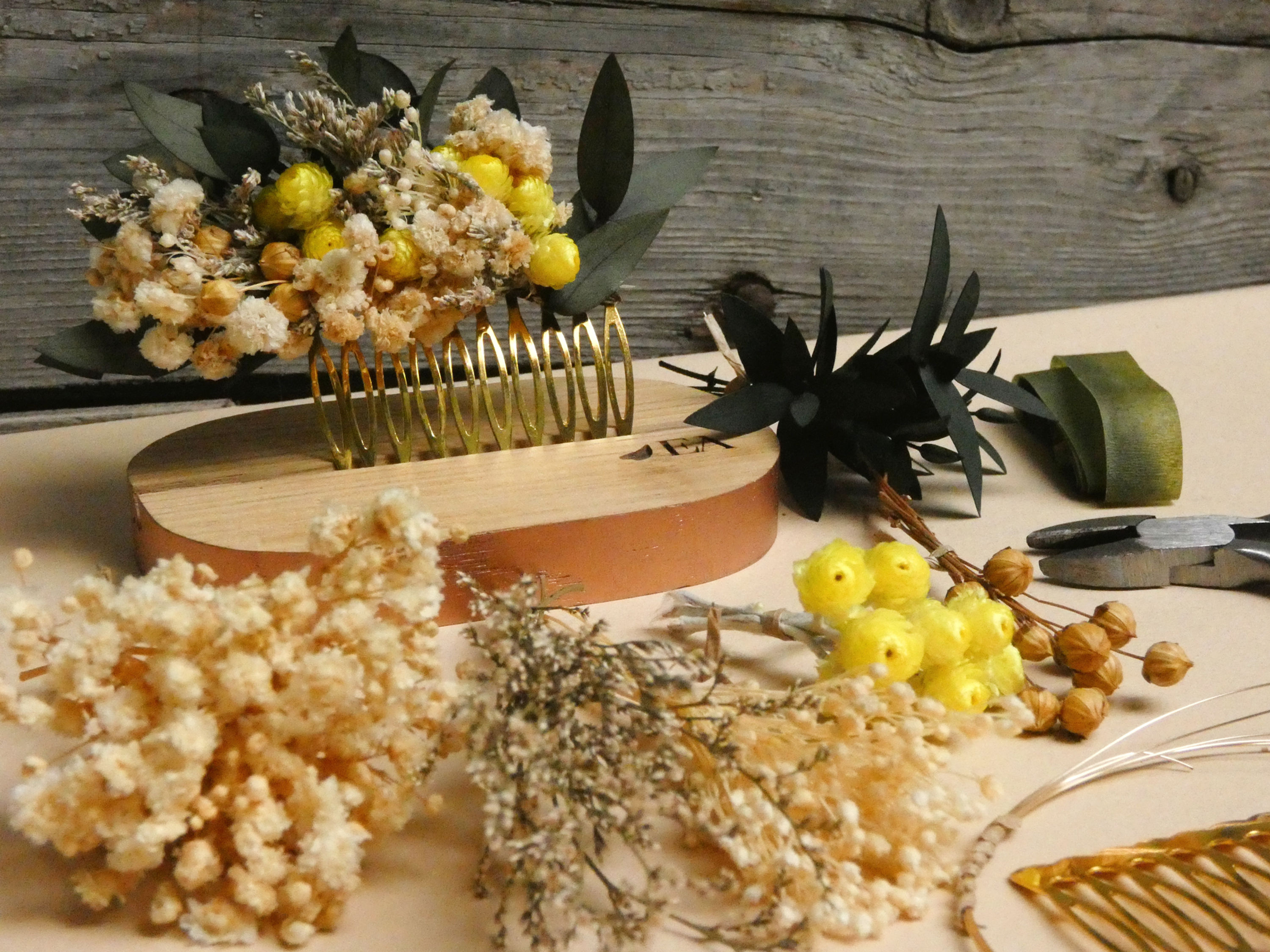 Kit diy peigne fleurs séchées