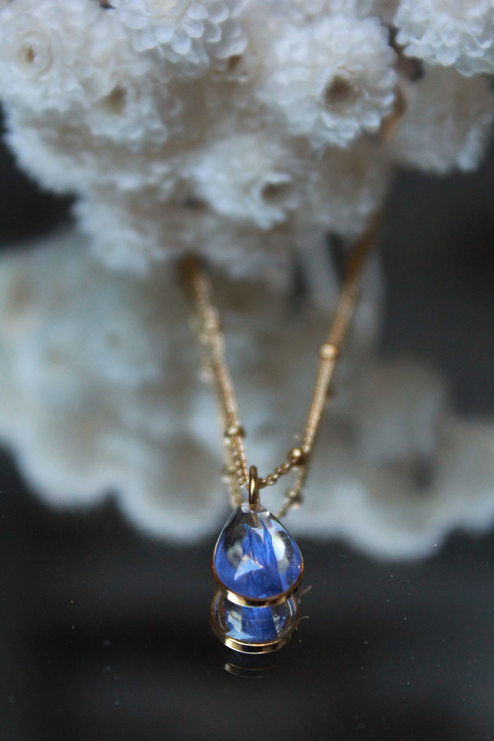collier fleurs séchées bleuet