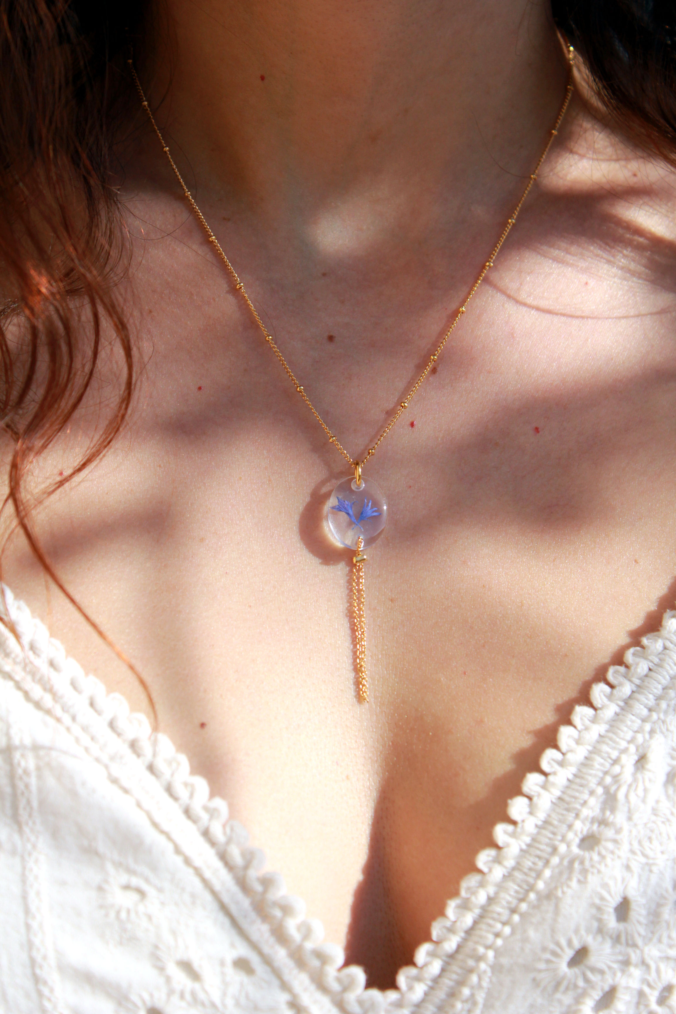 Collier Lucie - Fleurs séchées Bleuet