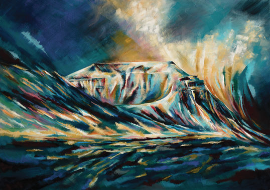 Expressive painting of the majestic third peak of the classic Yorkshire Three Peaks route.