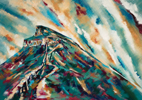 Expressive vibrant Pen Y Ghent paintings from Yorkshire Three Peaks Challenge Collection. The view to the summit in bright colours with bold brushstrokes. 