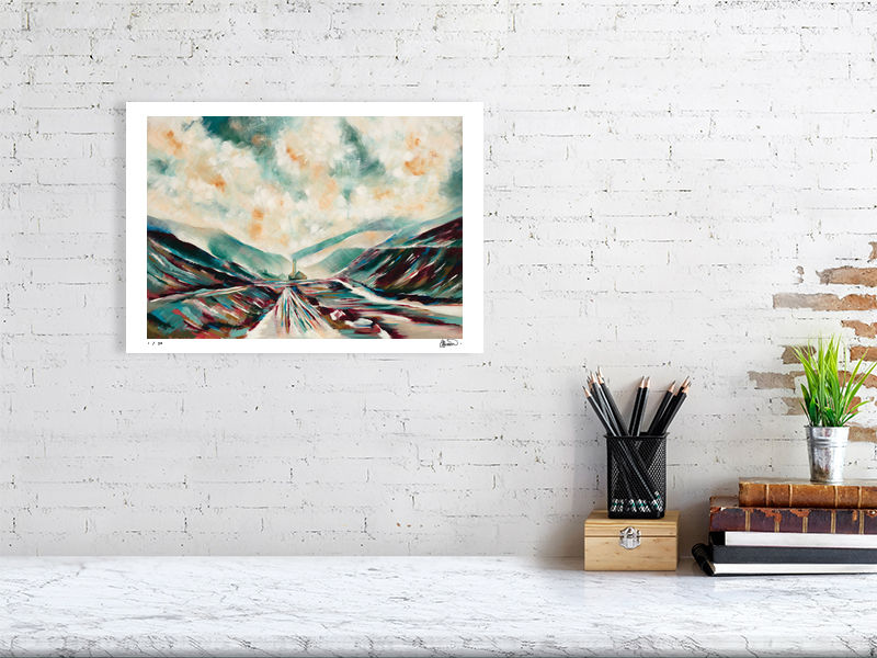 Thumbnail: Expressive painting of Old Gang Smelt Mill from Wuthering Heights, misty and moorland. Coast to Coast route. Prints to buy