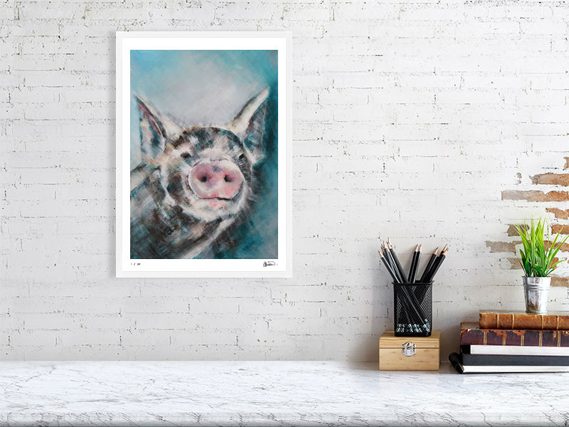 Thumbnail: expressive impressionist close up painting of pig or piglet. broad textured brushstrokes. country animal paintings print