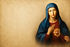 Painting of the Immaculate Heart of Mary in a blue veil