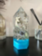 Sky Blue Crystal Obelisk Display with Flowers