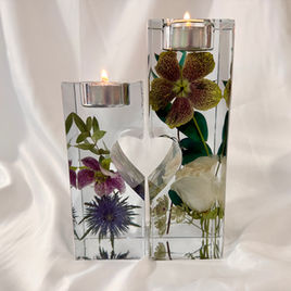Two column tea light candle holders with heart cut out design