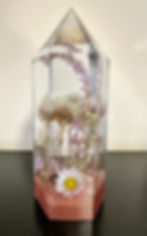 Dusky Pink Crystal Obelisk Tower with Flowers Close Up