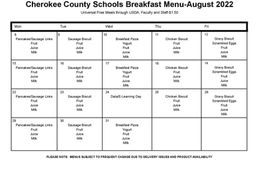 Cherokee County Schools Breakfast and Lunch Menus for August