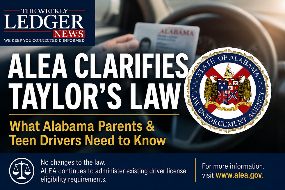 Graphic Courtesy: The Weekly Ledger News | ALEA Logo Courtesy of the Alabama Law Enforcement Agency