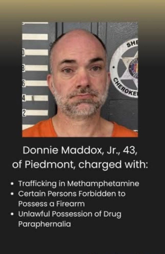 Donnie Maddox, Jr., 43, of Piedmont. (Image courtesy of Cherokee County Sheriff’s Office)