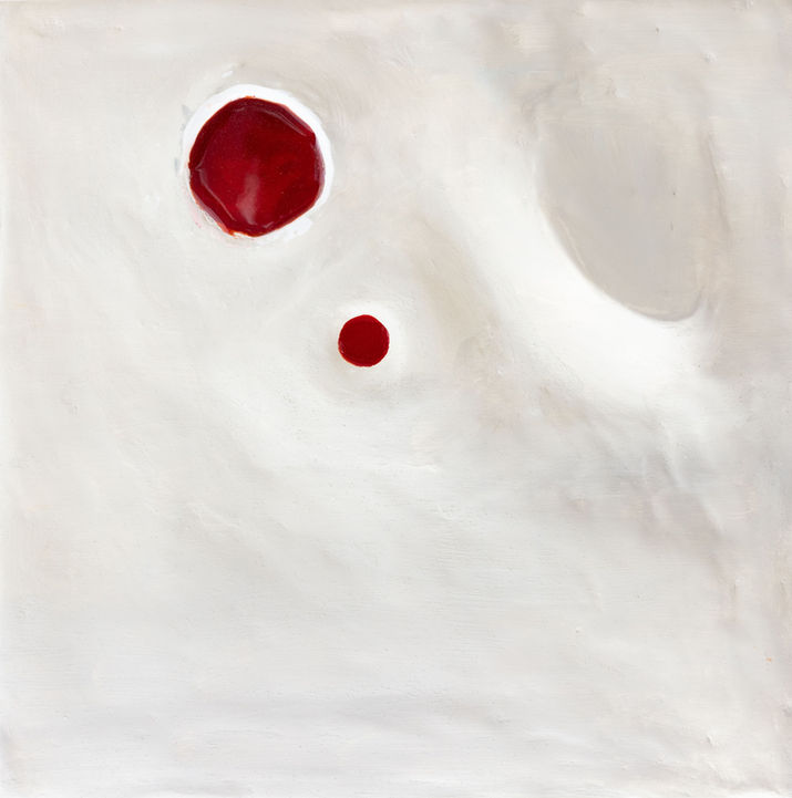 Abstract mixed-media artwork created with plaster, acrylic, ink and epoxy on wood. Inspired by the first signs of organic growth and the emergence of natural forms.