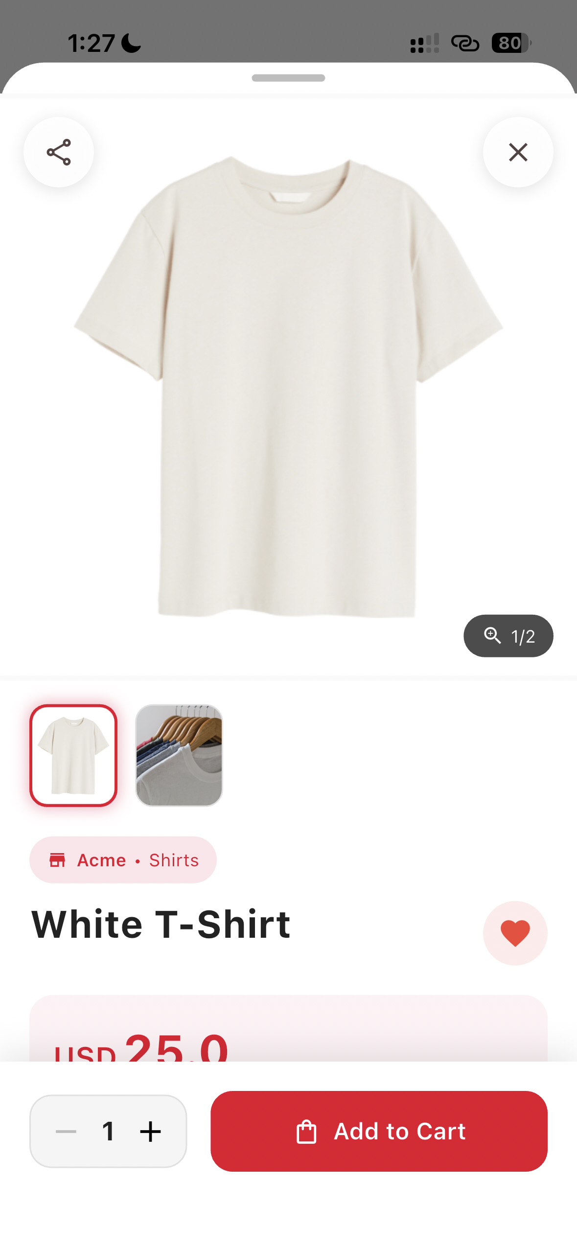 White T-Shirt, USD 25.00, Add to Cart button Shoplaty online shopping.