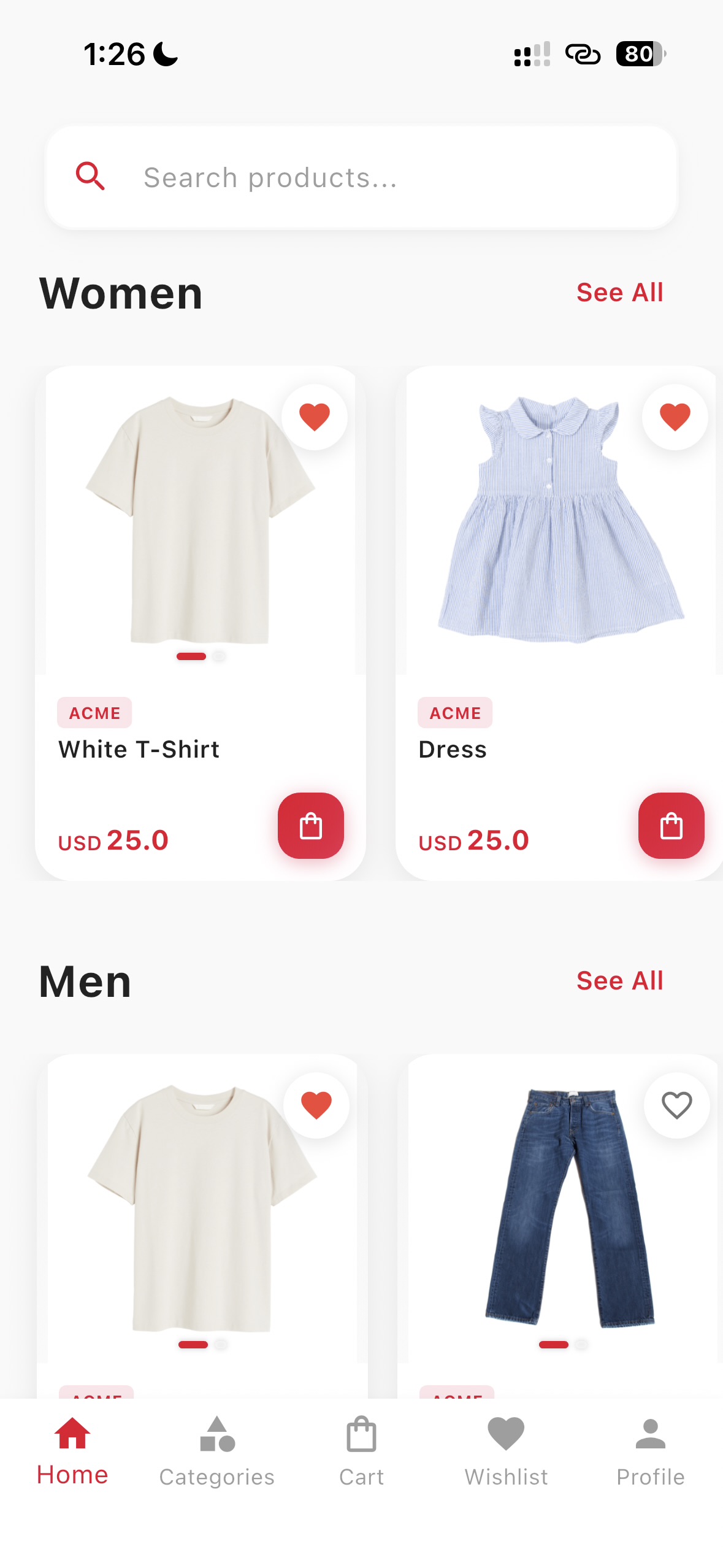 Women and Men clothing selection with White T-shirt and Dress. Home Shoplaty.