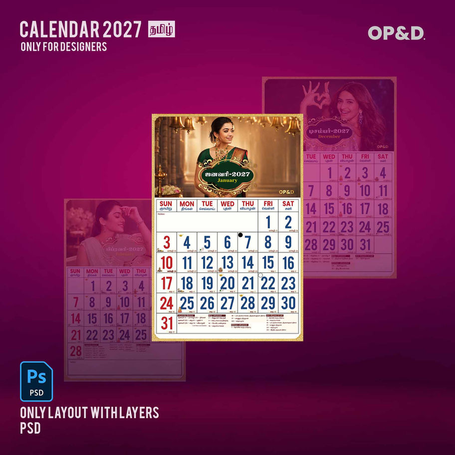2027 traditional calendar PSD Photoshop template by Media Empire and Oneiropolos