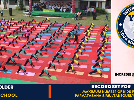 Maximum Number Of kids Performing parvatasana simultaneously (Single Venue) -by TJS PUBLIC SCHOOL